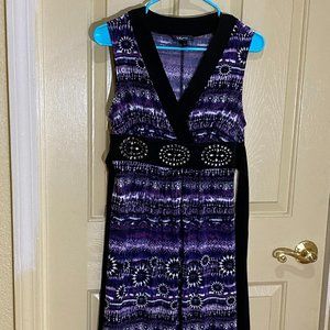 Iz Byer Medium Purple Patterned Midi Dress